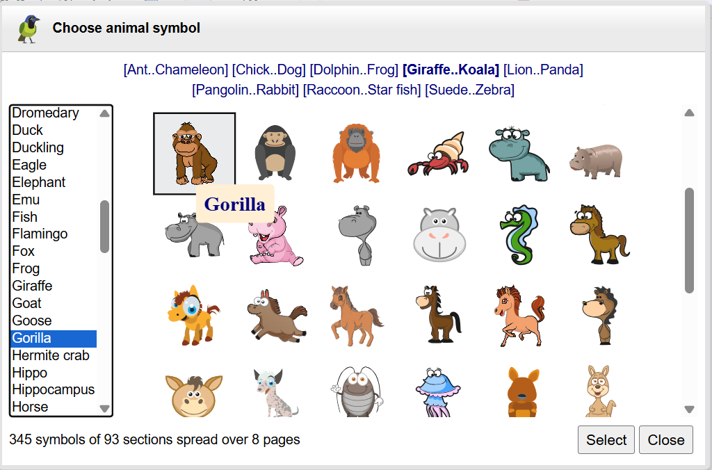 Funny animal symbol chooser